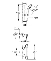 Термостат для душа GROHE Grohtherm 1000 с душевым гарнитуром, хром (34820004)