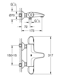 Душевая система GROHE New Tempesta 200 с термостатом для ванны, хром (NB0034-1)