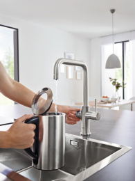 Смеситель для кухни GROHE Blue Home с системой фильтрации, охлаждения и газирования воды, Wi-Fi, суперсталь (31456DC1)