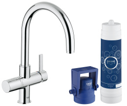 Смеситель для кухонной мойки GROHE Blue Pure с функцией фильтрации, с фильтром в комплекте, хром (33249001)