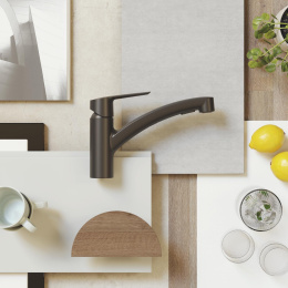 Смеситель для кухни GROHE Start c вытяжным изливом 2 режима, черный (303072431/UA), уцененный