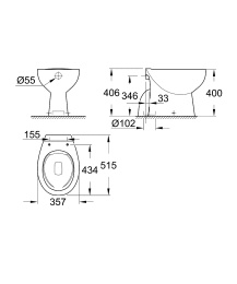 Унитаз напольный безободковый GROHE Bau Ceramic с бачком и сиденьем с микролифтом, альпин-белый (NW0051-1)