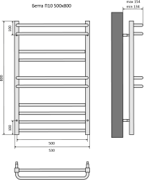 Полотенцесушитель водяной Aquatek Бетта П10 500x800, черный муар AQ KRC1080BL