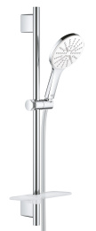 Душевой гарнитур GROHE Rainshower SmartActive 130 с мыльницей, 3 режима струи, душевая штанга 600 мм, 12 л/мин, белая луна (26576LS0)
