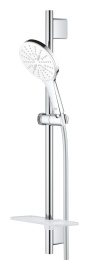 Душевой гарнитур GROHE Rainshower SmartActive 130 с мыльницей, 3 режима струи, душевая штанга 600 мм, 12 л/мин, белая луна (26576LS0)