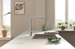 Смеситель для кухни GROHE Blue Pure Minta c вытяжным изливом и фильтрацией, суперсталь (30590DC0/UB), уцененный товар