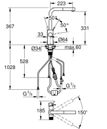 Смеситель для кухонной мойки GROHE Blue Pure Minta c вытяжным изливом, функцией фильтрации, без фильтра в комплекте, суперсталь (30601DC0)