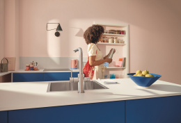 Смеситель для кухонной мойки GROHE Blue Pure Minta c вытяжным изливом, функцией фильтрации, без фильтра в комплекте, суперсталь (30601DC0)