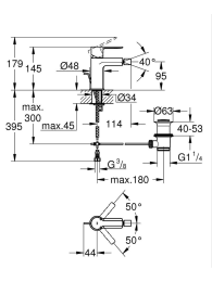 Смеситель для биде GROHE Lineare с донным клапаном, S-size, матовое черное (338482431)