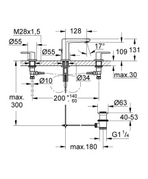 Смеситель для раковины GROHE Europlus двухвентильный на 3 отверстия, с донным клапаном, хром (20301000)