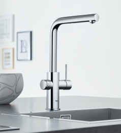 Смеситель для кухни GROHE Blue Professional с вытяжным изливом, функцией фильтрации, системой охлаждения и газирования воды, Wi-Fi, хром (313