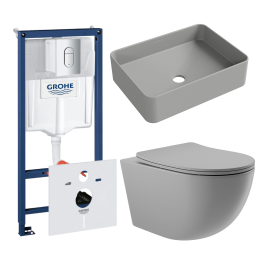 Комплект инсталляции GROHE Rapid SL 3 в 1 (NW0145/S) с унитазом Aqueduto OVO OVOT2130 и раковиной Aqueduto ESPIRAL ESP0430 (NW0655)