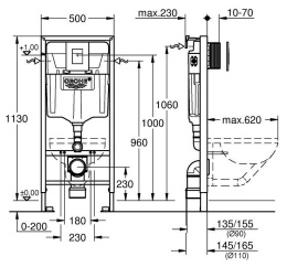 Комплект инсталляции GROHE Rapid SL 3 в 1 с унитазом Euro Ceramic и сиденьем (NW0135)