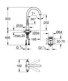 Смеситель для раковины GROHE Atrio двухвентильный, суперталь (21022DC3)