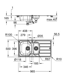 Мойка GROHE K200 60-S 96.5/50 1.5 оборачиваемая с корзинчатым вентилем, нержавеющая сталь (31564SD1)