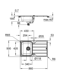 Мойка GROHE K500 45-S 86/50 1.0 оборачиваемая с корзинчатым вентилем, нержавеющая сталь (31571SD1)