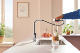 Смеситель для кухонной мойки GROHE Blue Pure Minta c вытяжным изливом, функцией фильтрации, без фильтра в комплекте, хром (30601000)