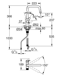 Смеситель для кухонной мойки GROHE Blue Pure Start с функцией фильтрации, без фильтра в комплекте, хром (30595000)