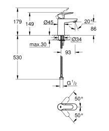 Смеситель для раковины GROHE BauEdge, хром (32858000)