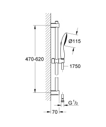 Душевой гарнитур GROHE Vitalio Rain 115, 2 режима струи, душевая штанга 600 мм, 9,5 л/мин, хром (26109000)