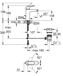 Смеситель для раковины GROHE BauEdge, M-size, хром (23758000)