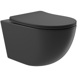 Унитаз подвесной Aqueduto OVO 525*360 безободковый, сиденье с микролифтом, черный матовый (OVOT2140)