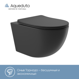 Унитаз подвесной Aqueduto OVO 525*360 безободковый, сиденье с микролифтом, черный матовый (OVOT2140)