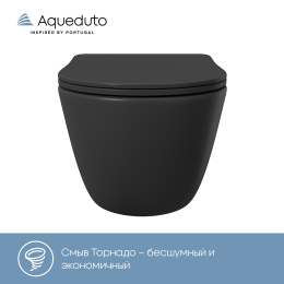 Унитаз подвесной Aqueduto OVO 525*360 безободковый, сиденье с микролифтом, черный матовый (OVOT2140)