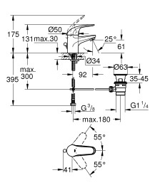 Смеситель для раковины GROHE Euroeco с донным клапаном, S-size, хром (23262000)