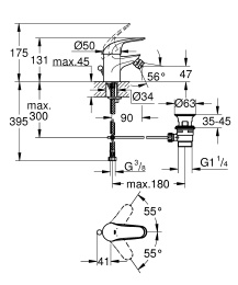 Смеситель для биде GROHE Euroeco с донным клапаном, S-size, хром (23263000)