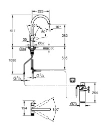 Смеситель для кухонной мойки GROHE Blue Pure StartCurve с функцией фильтрации, с угольным фильтром в комплекте, хром (30593000)