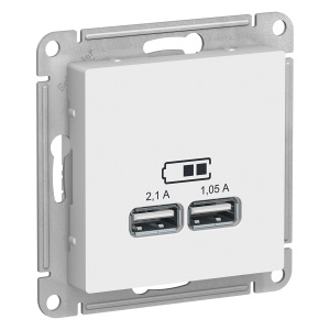 Розетка USB двойная для зарядки Systeme Electric (Schneider Electric) AtlasDesign 5В, белая ATN000133