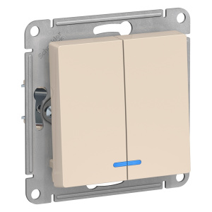 Выключатель двухклавишный с подсветкой Systeme Electric (Schneider Electric) AtlasDesign 10АХ, бежевый ATN000253