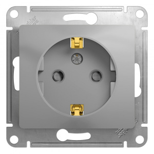 Розетка с заземлением со шторками 16А Systeme Electric (Schneider Electric) Glossa, алюминий GSL000345