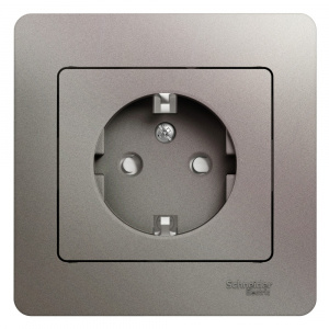 Розетка с заземлением со шторками 16А 250В в сборе Systeme Electric (Schneider Electric) Glossa, платина GSL001244
