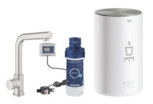 Комплект для кухни GROHE Red Mono с L-образным вентилем, бойлером M-Size и фильтром, суперсталь (30339DC1)