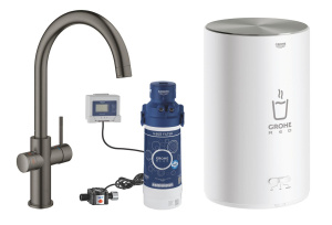 Комплект для кухни GROHE Red Duo II с бойлером M-size, смеситель с C-образным изливом, темный графит матовый (30083AL1)