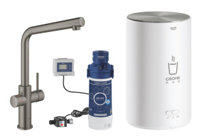 Комплект для кухни GROHE Red Duo II с бойлером M-size, смеситель с L-образным изливом, темный графит матовый (30327AL1)