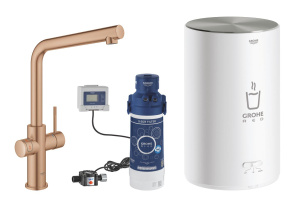 Комплект для кухни GROHE Red Duo II с бойлером M-size, смеситель с L-образным изливом, теплый закат матовый (30327DL1)