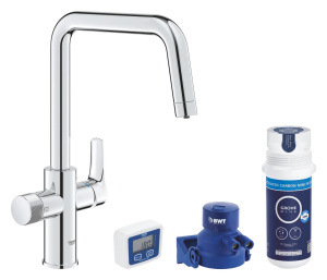 Смеситель для кухонной мойки GROHE Blue Pure Start с функцией фильтрации, с угольным фильтром в комплекте, хром (30596000)