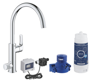 Смеситель для кухонной мойки GROHE Blue Pure Eurosmart с функцией фильтрации, с фильтром в комплекте, хром (30499000)