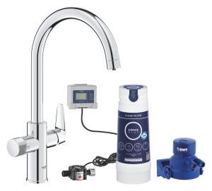 Смеситель для кухонной мойки GROHE Blue Pure BauCurve с функцией фильтрации, с фильтром в комплекте, хром (30581000)