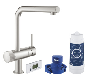 Смеситель для кухонной мойки GROHE Blue Pure Minta с функцией фильтрации, с фильтром в комплекте, суперсталь (30382DC0)