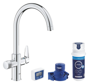 Смеситель для кухонной мойки GROHE Blue Pure StartCurve с функцией фильтрации, с угольным фильтром в комплекте, хром (30593000)