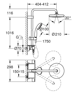 Душевая система GROHE Vitalio Start System 210 с термостатом для душа, хром (26814001)