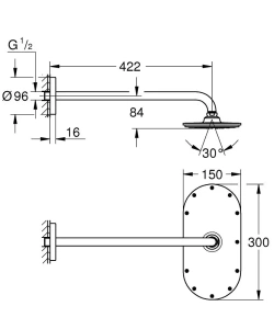 Верхний душ GROHE Rainshower Veris 300x150, 1 режим, 422 мм, белая луна (26170LS0)