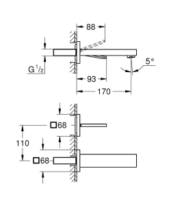 Внешняя часть смесителя для раковины GROHE Eurocube Joy на 2 отверстия (излив 170 мм), хром (19997000)