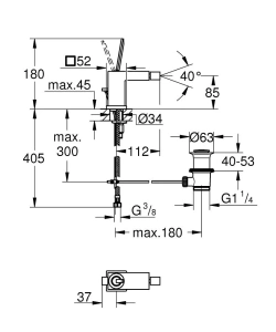 Смеситель для биде GROHE Eurocube Joy с донным клапаном, хром (23664000)