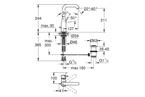 Смеситель для раковины GROHE Essence с донным клапаном, L-size, холодный рассвет глянец (32628GL1)