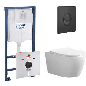 Комплект инсталляции GROHE Rapoid SL 3 в 1 с унитазом Aquatek АУРА AQ1805T-00 и звукоизоляционным комплектом (NW0775)